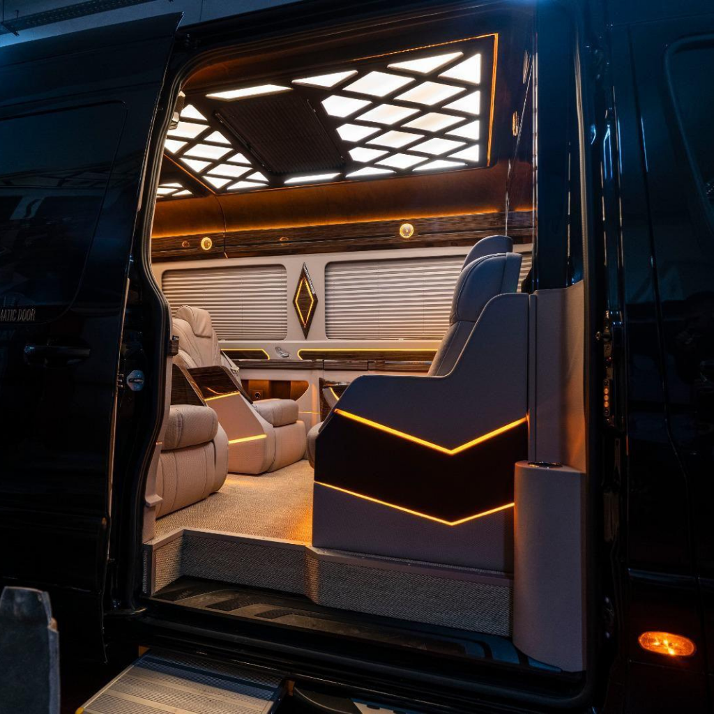 Spacious Mercedes Sprinter interior, designed for comfort and luxury